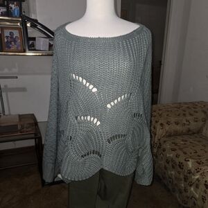 Moon & Madison Open Knit Sweater Sage Green Textured Long Sleeve